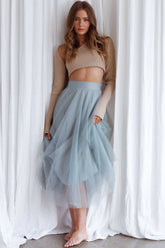 Jasmine Organza Mesh Elasticated Waist Midi Skirt Sage