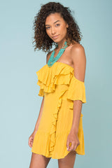 Audrina Ruffled Dress Yellow Mustard