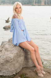 Blaine Tie Waist Pinstripe Shorts Blue