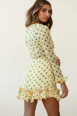 Breckin Long Sleeve Double Frill Hem Dress Polka Dot Print Mustard