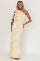 Deanna One-Shoulder Ruffle Maxi Dress Floral Texture Yellow