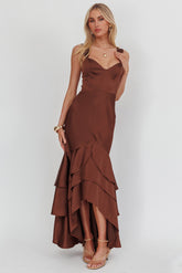 Baylin Layered Mermaid Hem Maxi Dress Coffee