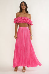 Amaria Lettuce Edge Maxi Skirt Hot Pink