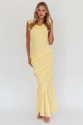 Sangria Cowl Neck Frill Maxi Dress Lemon