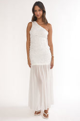 Angel Eye One Shoulder Maxi Dress Embellished White