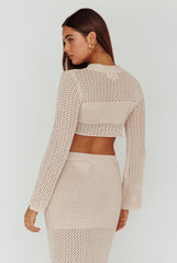 Bayside Long Sleeve Crochet Top Beige