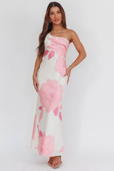 Carmel One-Shoulder Sash Maxi Dress Floral Butter