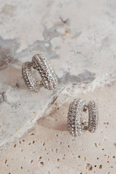 Anthea Double Hoop Studs Silver Diamante