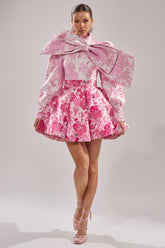 RENAISSANCE TWO-TONE BROCADE MINI DRESS IN PINK
