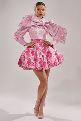 RENAISSANCE TWO-TONE BROCADE MINI DRESS IN PINK