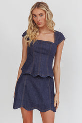 Halen Scalloped Mini Skirt Indigo