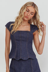 Halen Cap Sleeve Scalloped Top Indigo