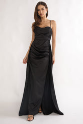 Asterelle Pleated Gathering Maxi Dress Black