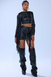 CALM DOWN FAUX LEATHER MINI SKIRT