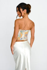 First Date Feels Corset Crop Top Floral Tan