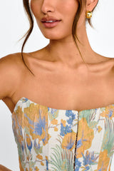 First Date Feels Corset Crop Top Floral Tan