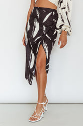 Amina Split Midi Skirt Printed Black