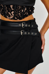 Brando Belt Accent Wrap Shorts Black