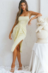 Aureta Waist Tie Side Split Midi Dress Yellow