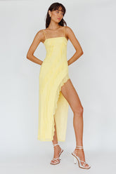 Catriona Split Ruffle Midi Dress Lemon