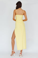Catriona Split Ruffle Midi Dress Lemon