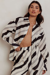 Alex Long Sleeve Striped Print Shirt Black/Cream