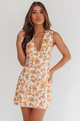 Ask Her Out Button Front Mini Dress Floral Yellow