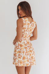 Ask Her Out Button Front Mini Dress Floral Yellow