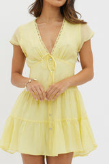Azura Scalloped Lace Mini Dress Lemon