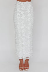 Casi Palm Tree Embroidered Maxi Skirt White