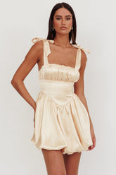 Just Magic Tied Shoulder Bubble Hem Mini Dress Butter