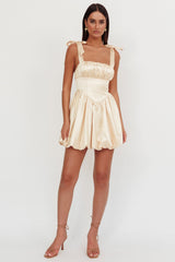 Just Magic Tied Shoulder Bubble Hem Mini Dress Butter