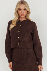 Daelyn Gold Button Pocket Cardigan Coffee