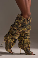 AZALEA WANG YARDLEY MULTI GOLD RHINESTONE COVERED OPEN TOE BOOT