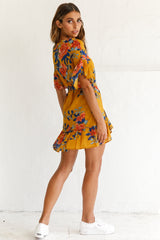 Azealia Floral Wrap Dress Mustard