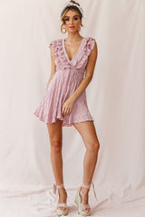 Asher Layered Frill Neckline Mini Dress Blush