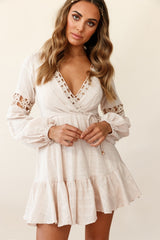 Chloye Long Balloon Sleeve Lace-Up Back Dress Nude