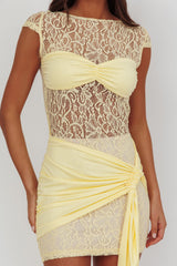 Baie Hip Sash Lace Overlay Mini Dress Lemon