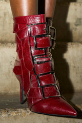 AZALEA WANG ALCETAS RED STILETTO BOOTIE WITH BUCKLES