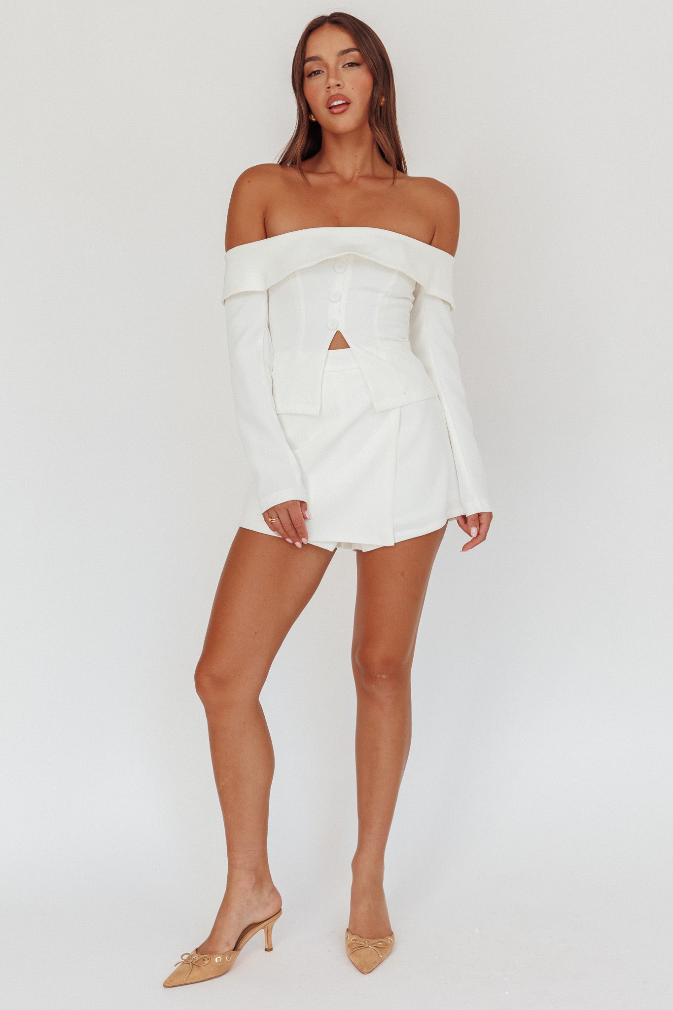 Adalis High Waist Wrap Front Shorts Off White