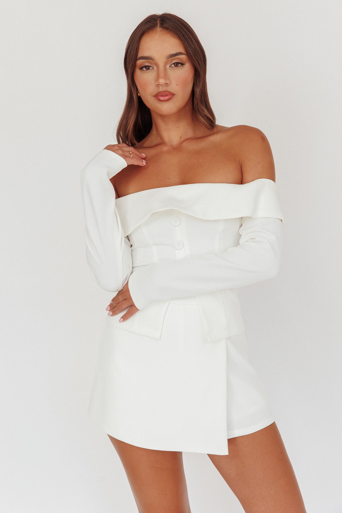 Adalis High Waist Wrap Front Shorts Off White