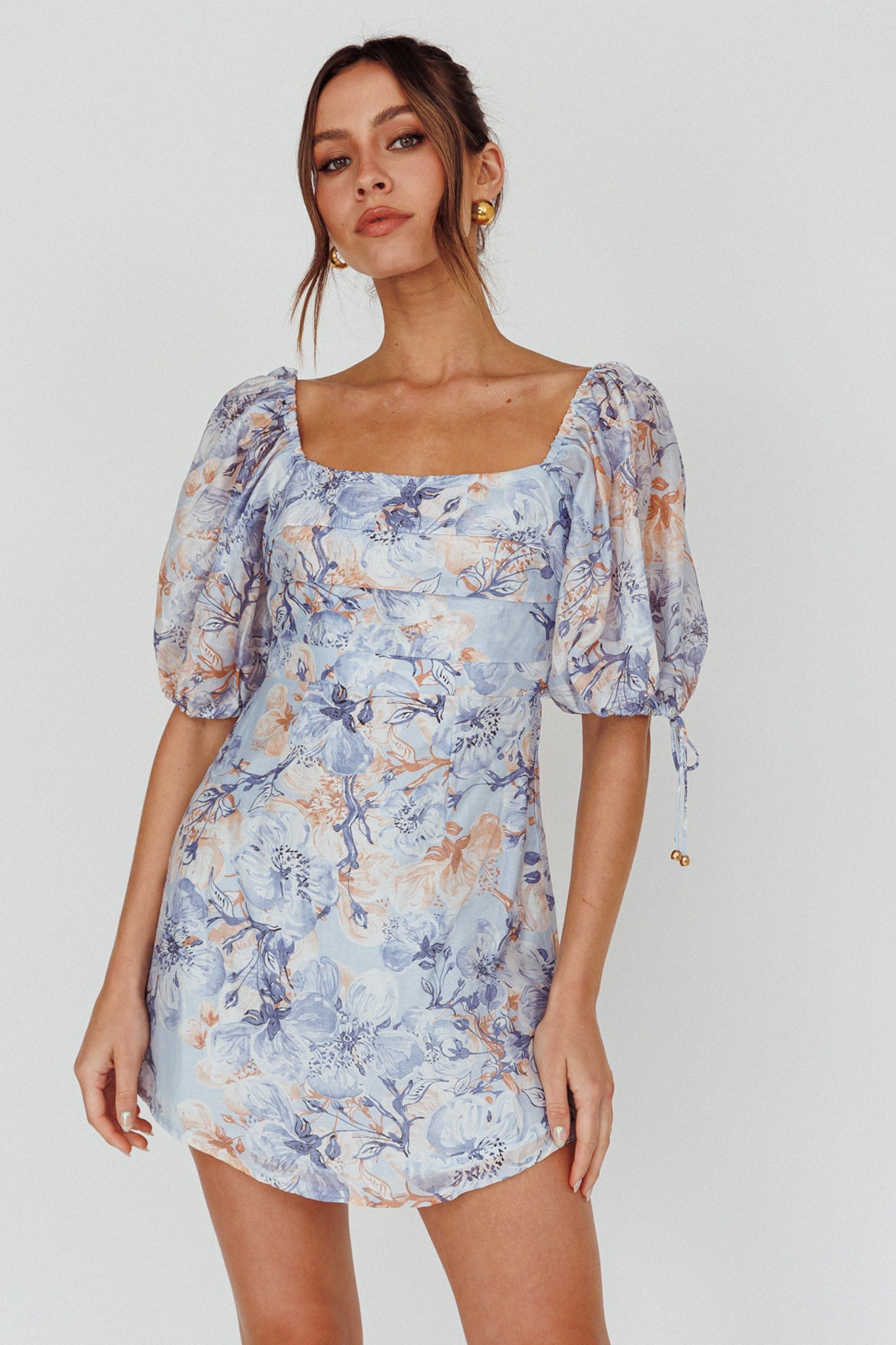 Addicted To Love Pleated Bust Dress Floral Blue/Mocha