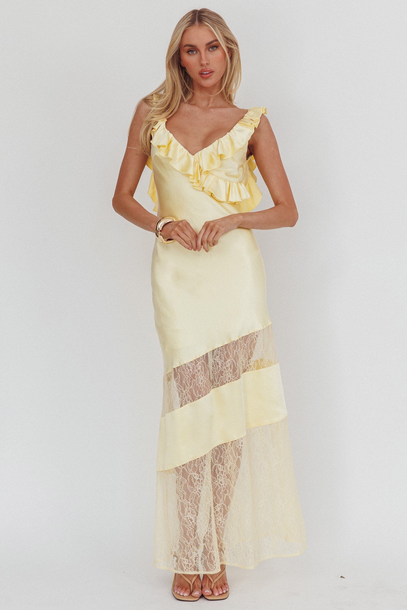 Alba Frill & Lace Trim Maxi Dress Butter