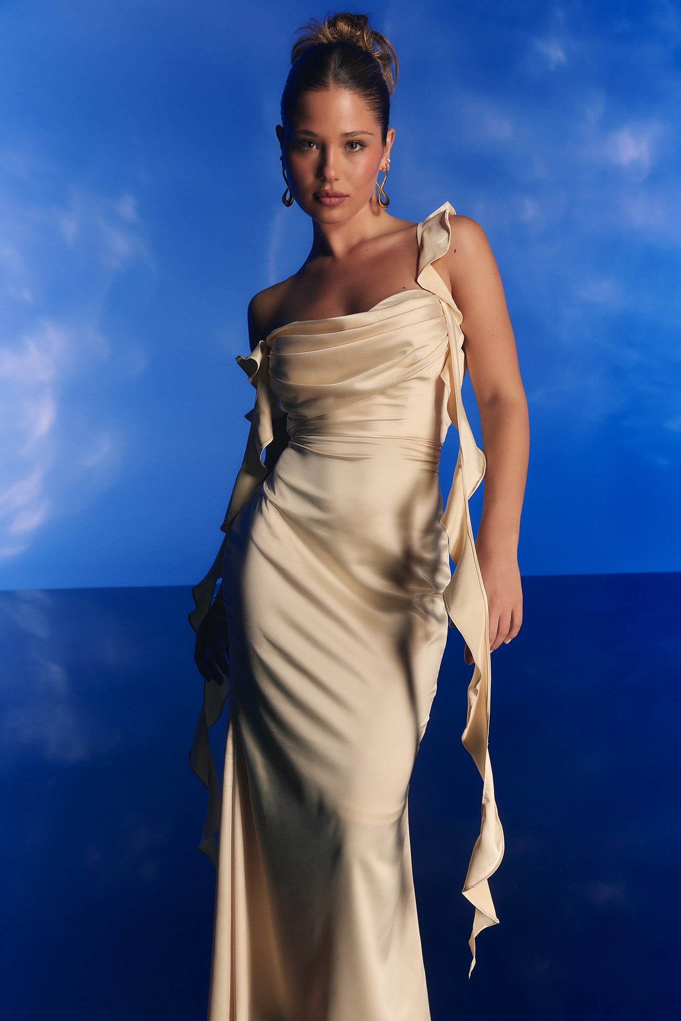 Blushing Ruffle Trim Midi Dress Butter