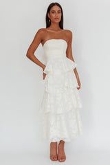 Giavana Strapless Layered Midi Dress Floral Embossed Cream