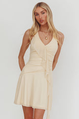 Belize Nights Ruffle Trim Halter Neckline Mini Dress Butter