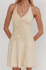 Belize Nights Ruffle Trim Halter Neckline Mini Dress Butter