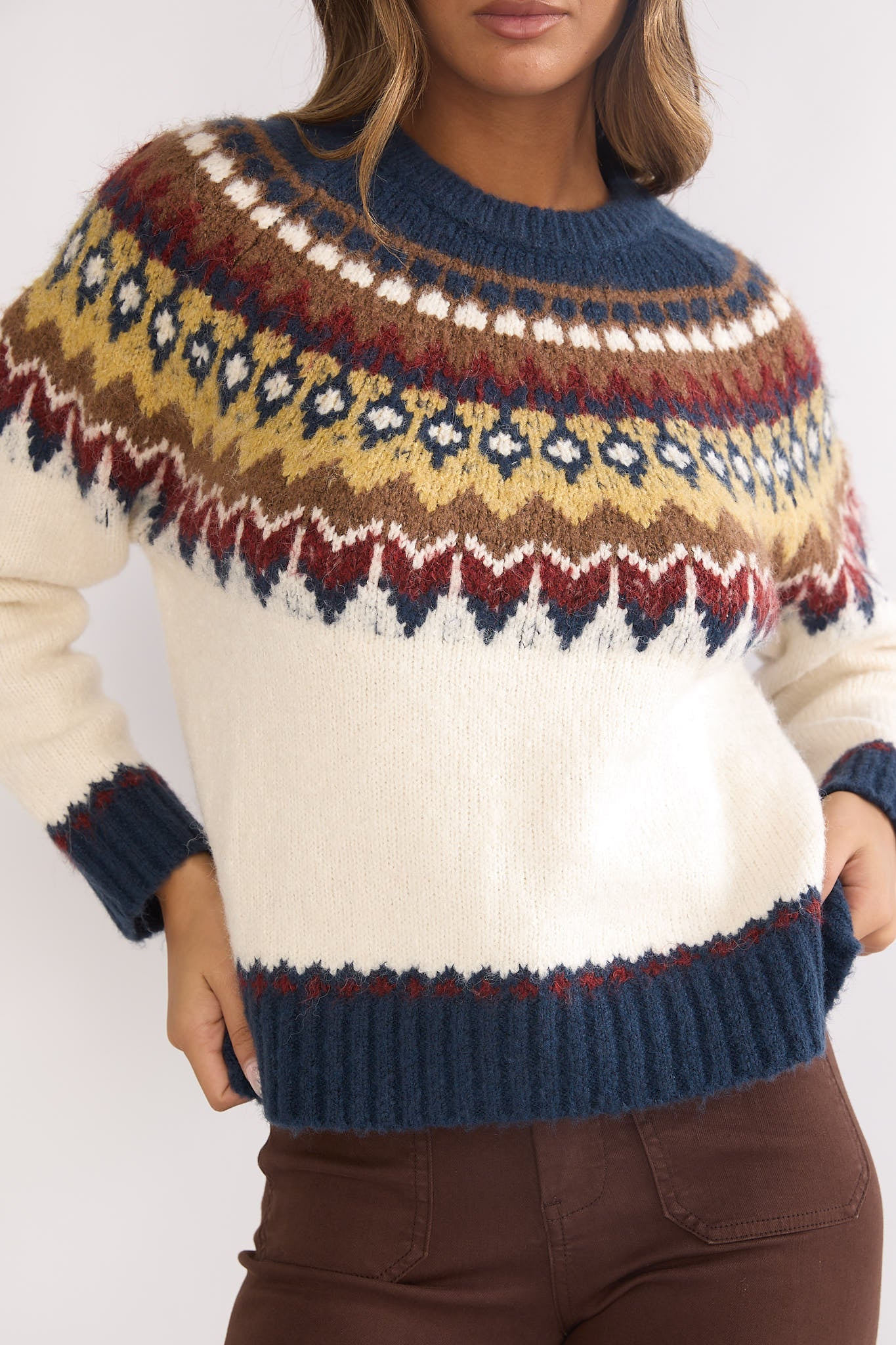 Irelia Long Sleeve Knit Top Ivory Multi