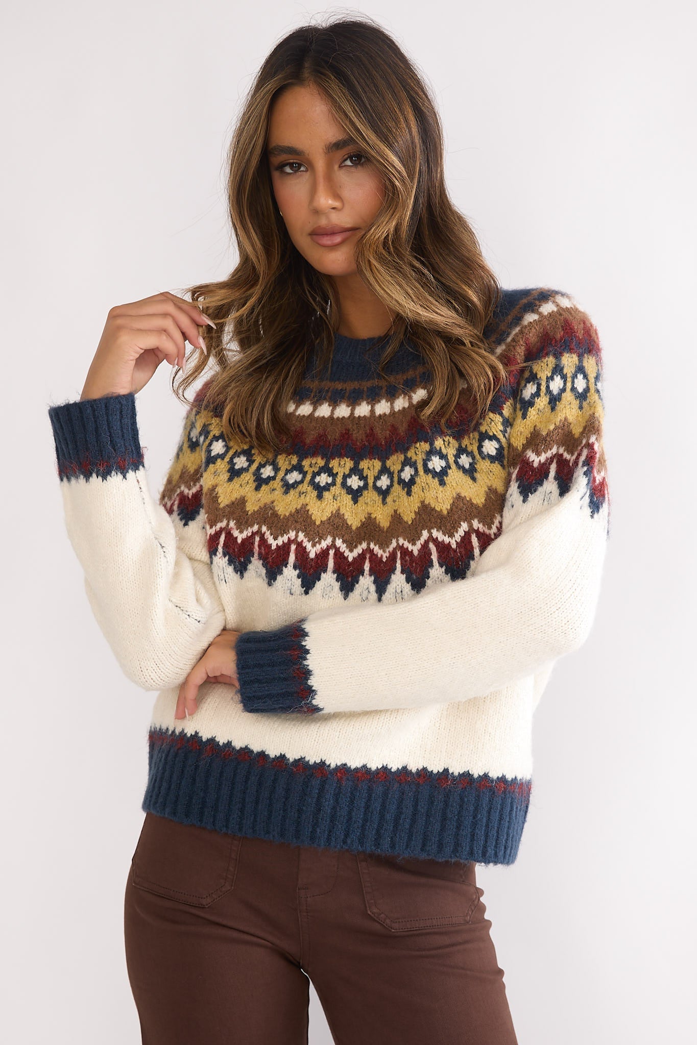 Irelia Long Sleeve Knit Top Ivory Multi