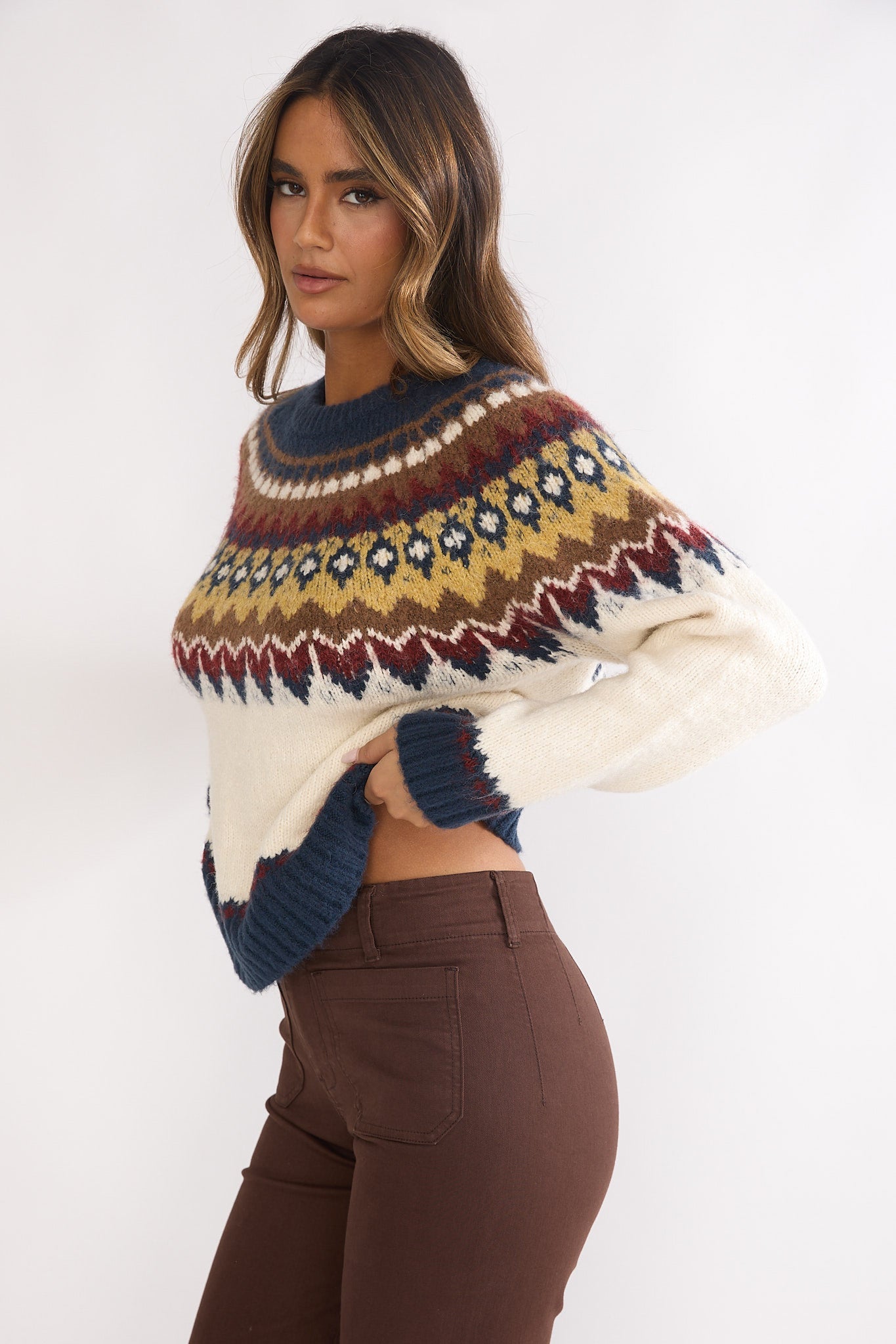 Irelia Long Sleeve Knit Top Ivory Multi